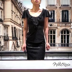 Zac Posen Black Silk Ruffle Front Scoop Neck Button Up Blouse Top S 4